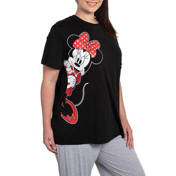 New Womens Plus Size Disney Minnie Mouse Leaning Short Sleeve T-Shirt Black - Picture 7 of 7